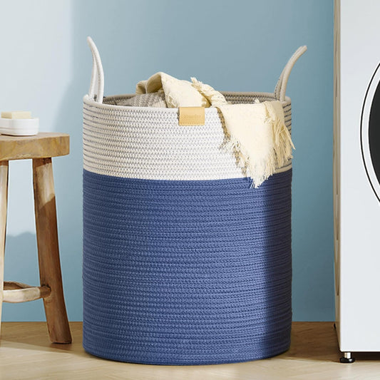 Laundry Hamper 62L,Large Laundry Basket for Clothes,Decorative Storage Basket for Blankets,Cotton Rope Woven basket for bedroom,Navy Blue