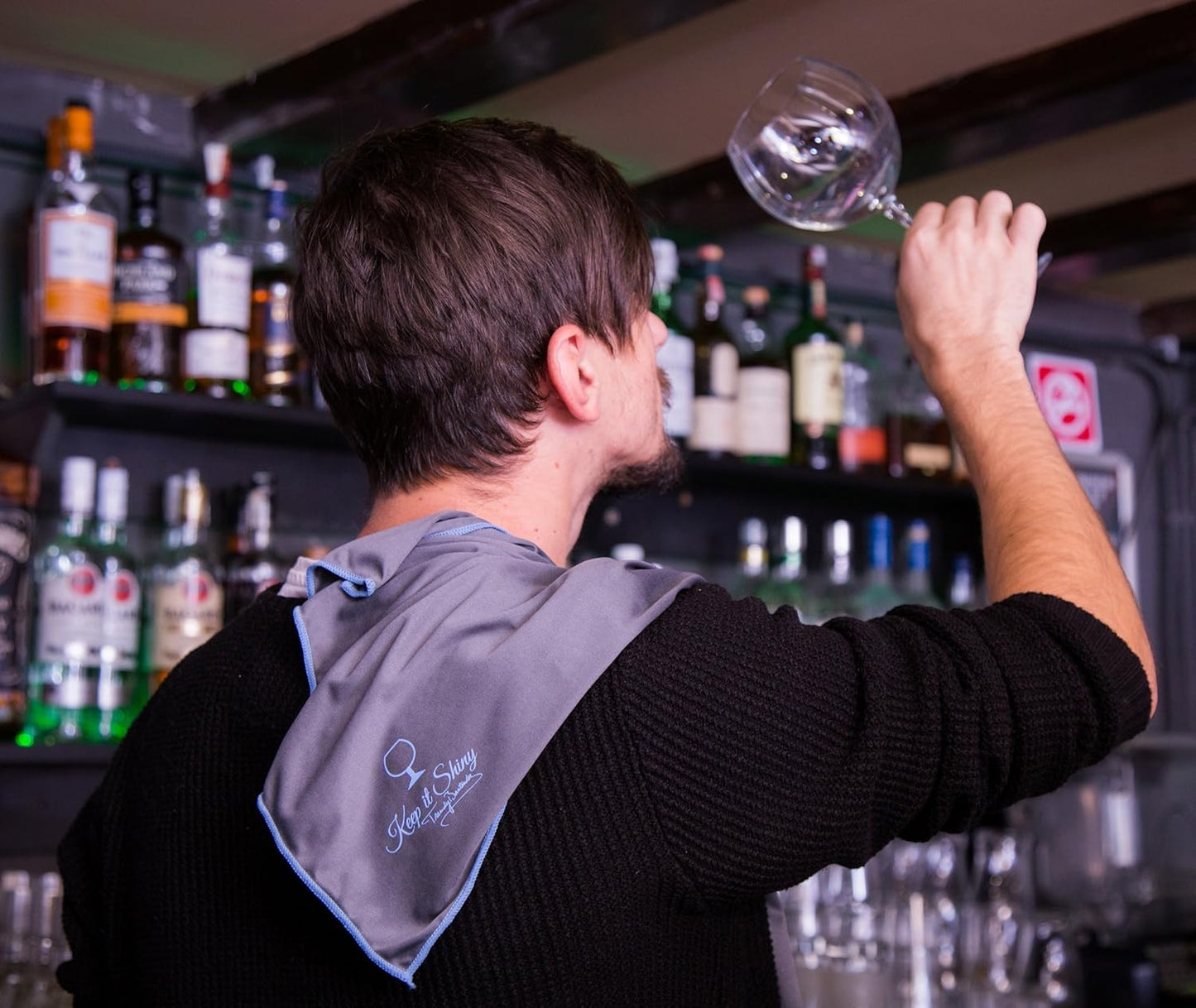 Trendy Bartender Toast to Perfection Microfiber Commercial Grade Glass Polishing Lint-Free Cloth for Spotless Shine and a Residue-Free Finish - 30x30 inch - Grey