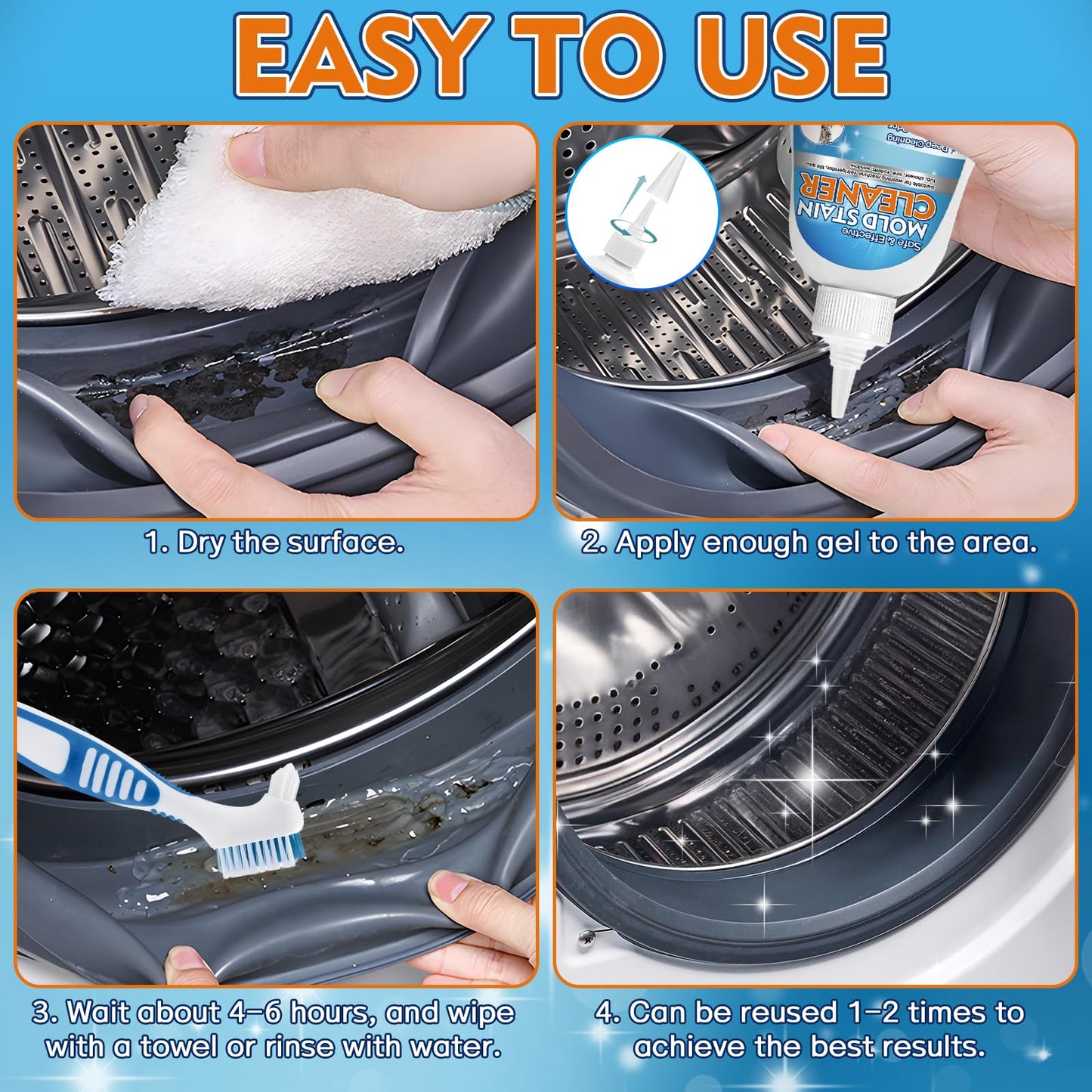 Vigorder Mold Stain Cleaner Gel, 8 FL oz Heavy-Duty Household Cleaner for Washing Machine Gasket