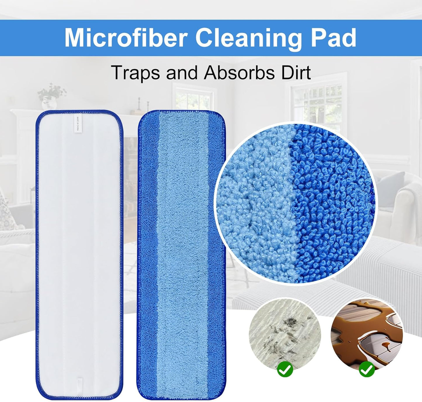 4 Pack Microfiber Cleaning Pad for Bona Mop Safe for Hardwood & Hard Surface Floors Dry Wet Floor Cleaning - Includes 2 Microfiber Cleaning Pad and 2 Dusting Pad - Microfiber Mop Pads for 18Inch Mop