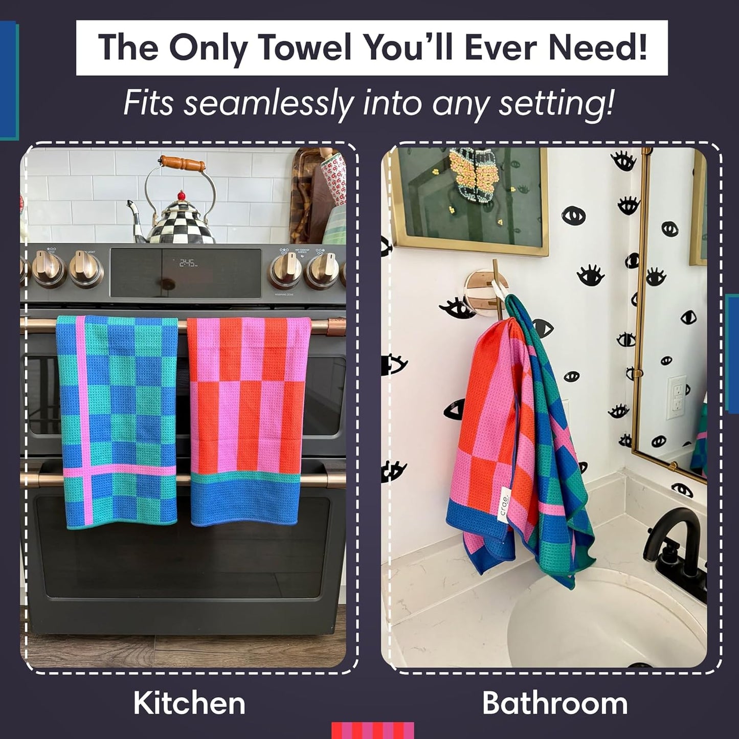 2 Double Sided Microfiber Hand Towels, 17x27 Inches Waffle Design Kitchen Towels Set, Durable & Soft Fast Drying Hand Wash Cloth, Everyday Use Dishcloth at Home (Collins/Marine)