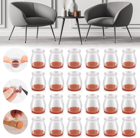 24PCS Upgraded Silicone Chair Leg Floor Protectors for Hardwood Floors, Furniture Sliders for Chair Legs, Felt Bottom Furniture Pads, Anti-Slip Round&Square Cap Covers to Scratch and Reduce Noise