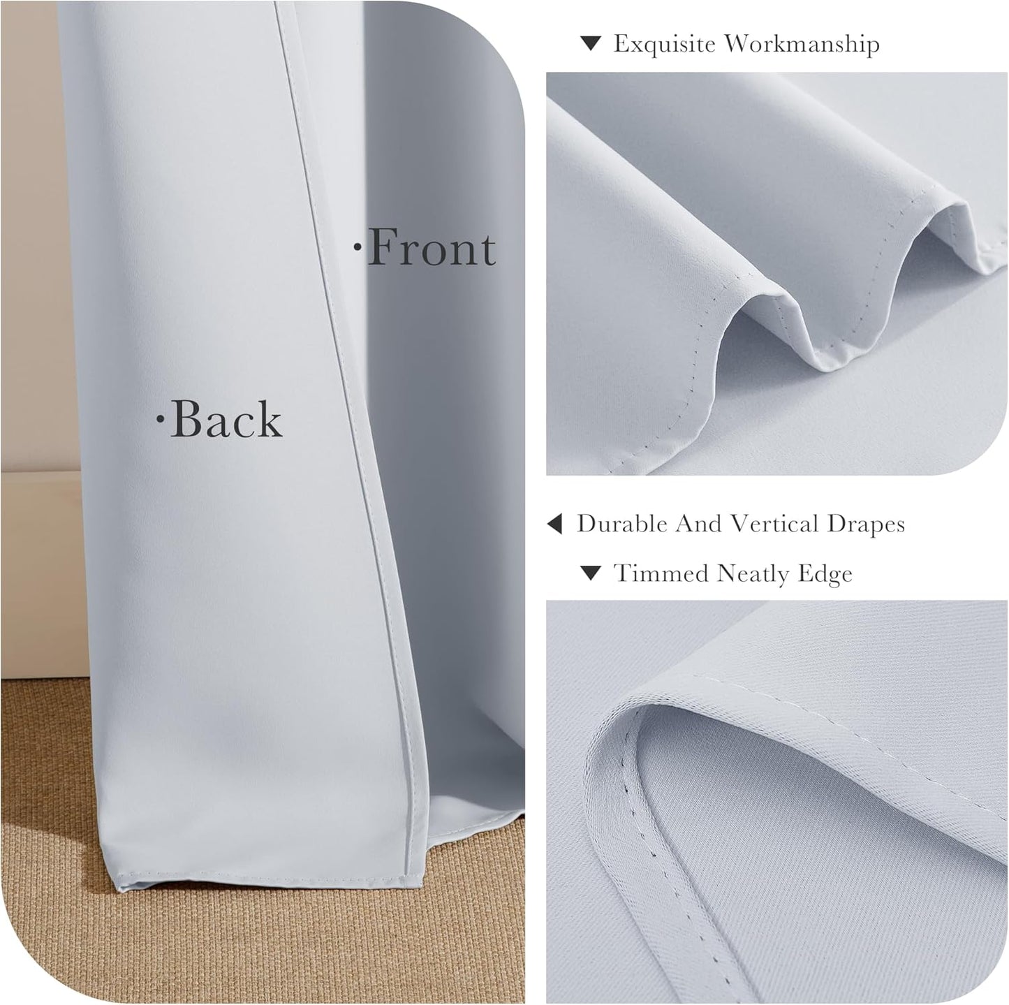 PONY DANCE Greyish White Blackout Curtains for Bedroom 84 Inch Length 2 Panels Set, Privacy Thermal Insulated Room Darkening Grommet Drapes for Living Room Window, W34 x L84 Inch