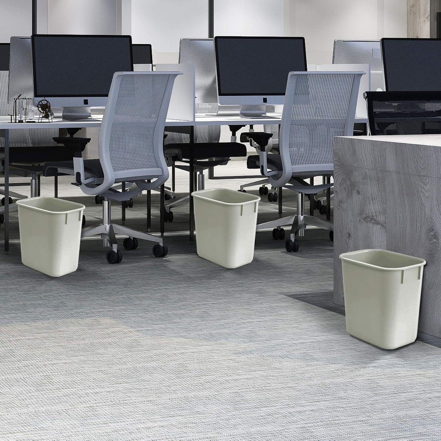 Acrimet Wastebasket, Deskside Bin, 3.25 Gallon/13 Quart/ 12 Liter (Plastic) (Light Gray Color) (Set of 4)