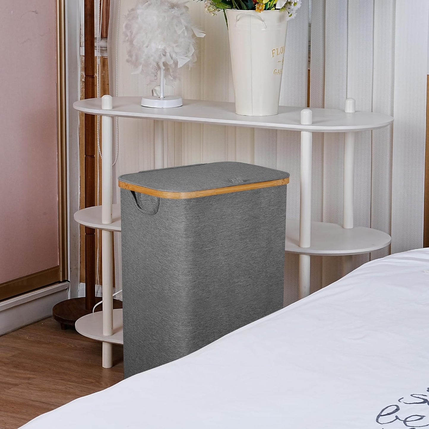 Laundry Basket with Wheels,100L Hampers for Laundry,Large Laundry Hamper with Lid and Bamboo Handles,Collapsible & Waterproof Tall Cloth Hamper for Dormitory Family,Grey