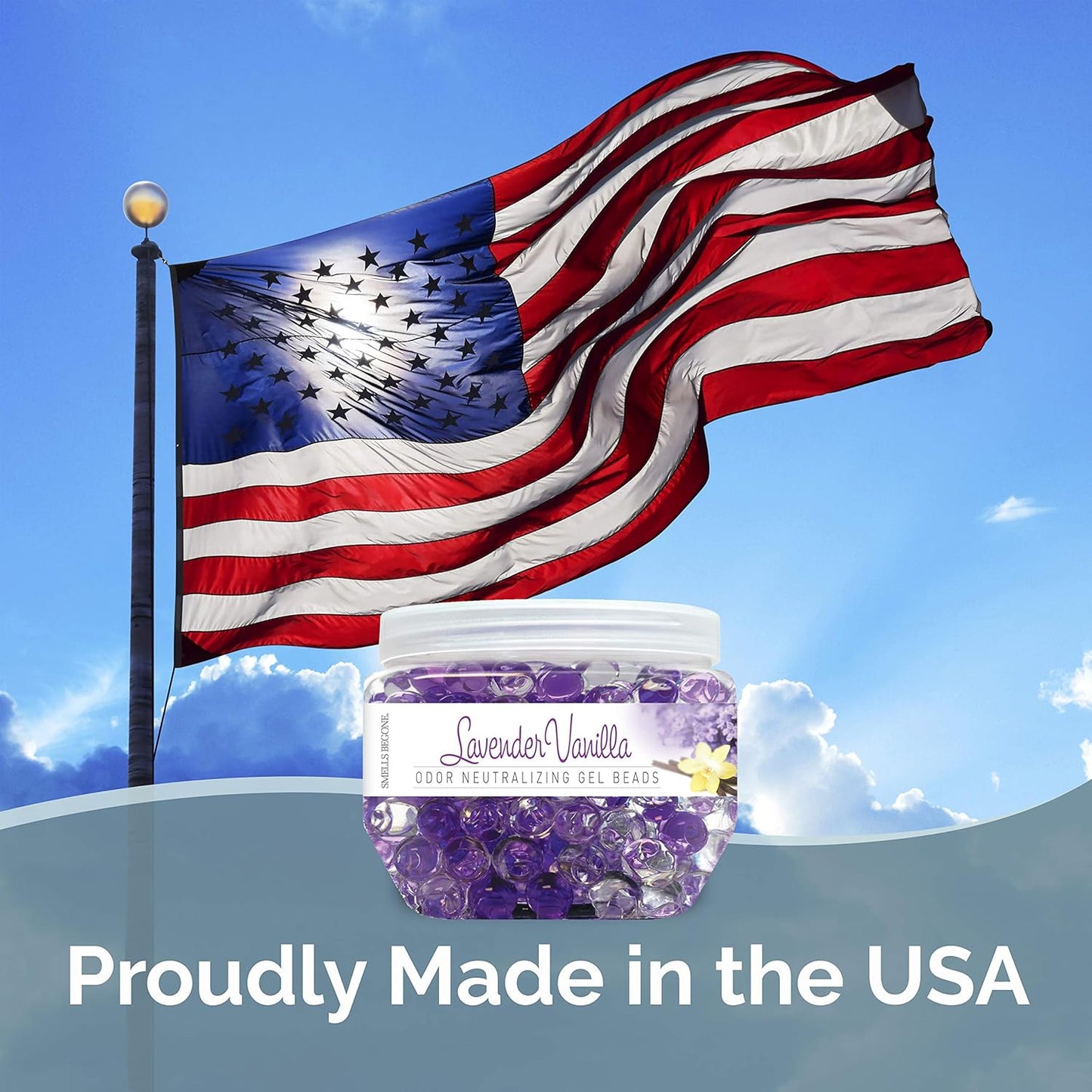 SMELLS BEGONE Odor Eliminator Gel Beads - 12 oz, Pack of 2 - Eliminates Odor in Bathrooms, Cars, Boats, RVs & Pet Areas - Air Freshener - Made with Essential Oils - Lavender Vanilla Scent