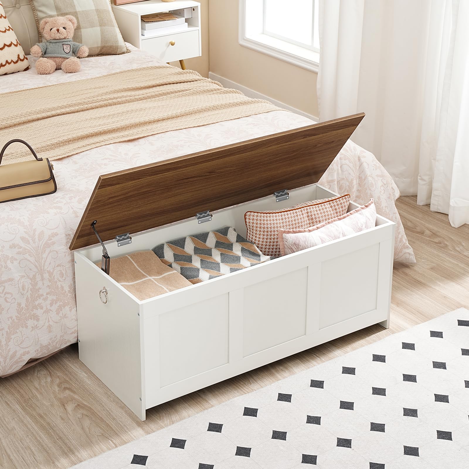 HOOBRO Storage Bench, 39.3" Retro Wooden Storage Chest, Wooden Storage Trunk, Toy Chest with Lift