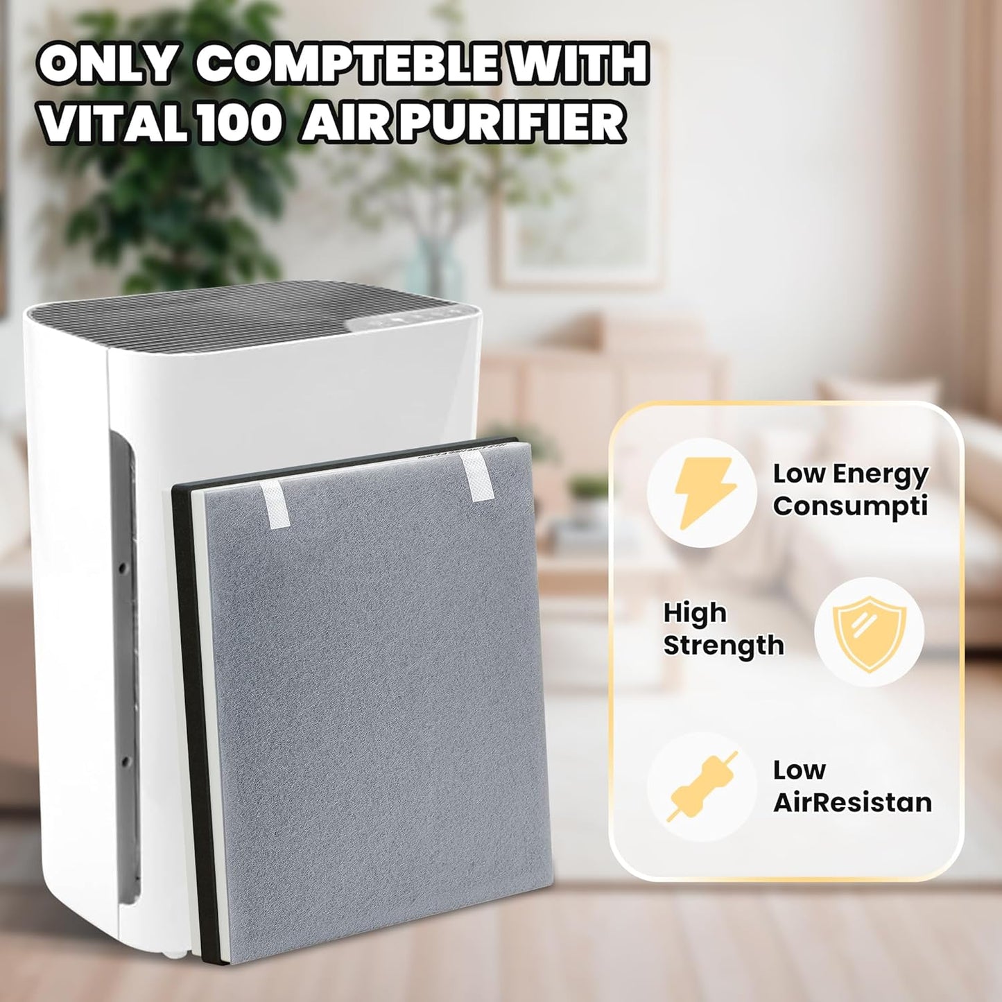 Vital 100 Replacement Filter for LEVOIT Air Purifier, 3-in-1 Pre, H13 High-Efficiency Activated Carbon Filtration System, Replace Part # Vital 100-RF, Pack of 3, By Improvedhand