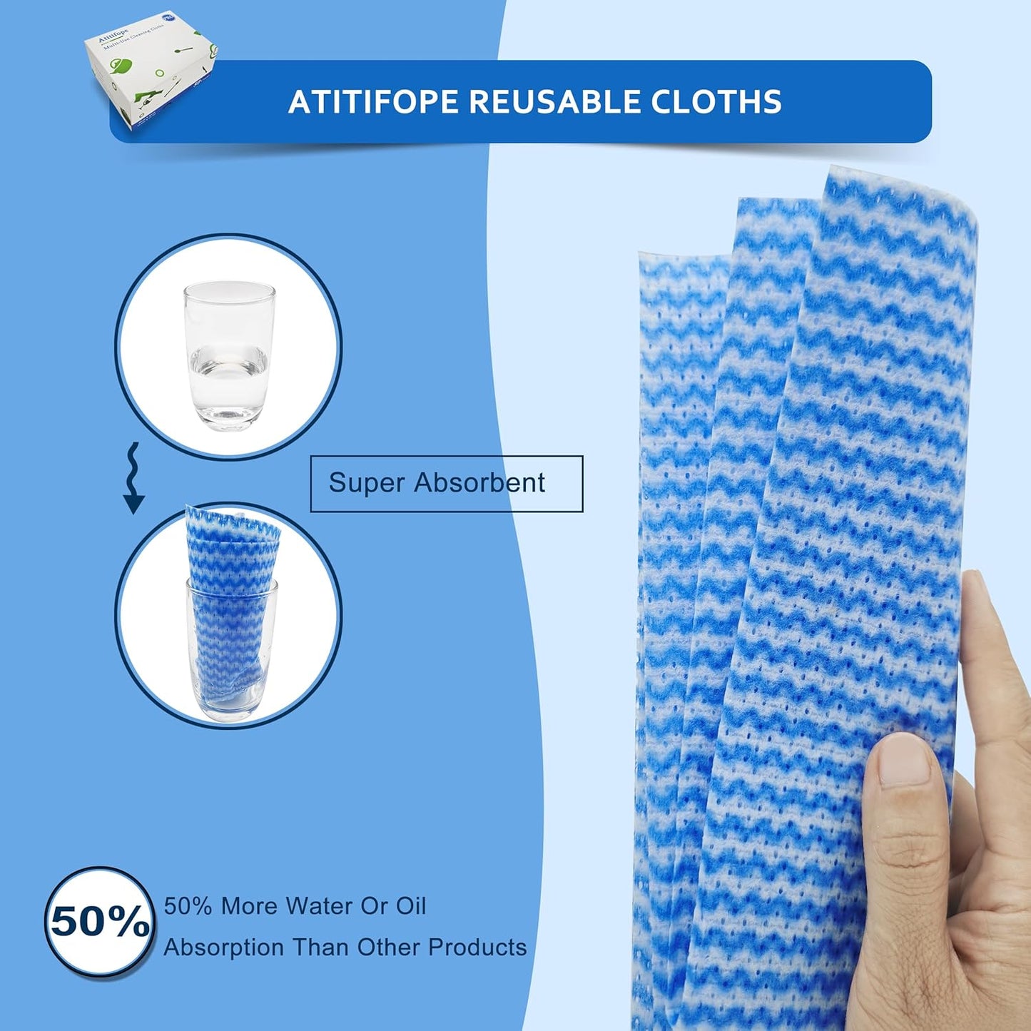 Multi-Use Reusable Cloths - Heavy Duty Wipes for Kitchen, Bathroom & Car (50 Count (Pack of 2))