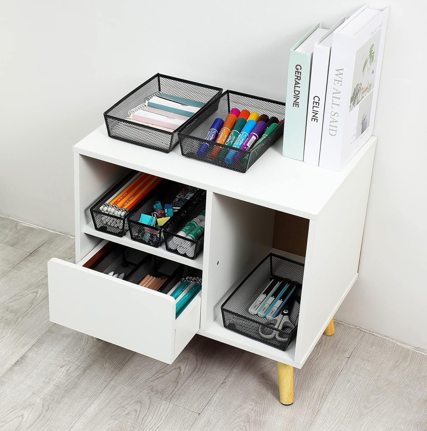 BYCY Silverware Drawer Organizer, Mesh Utensil Organizer for Kitchen Storage, Black Steel Metal Mesh Tray for Flatware Fork Spoon Knife… (9 * 3-5P-Black)