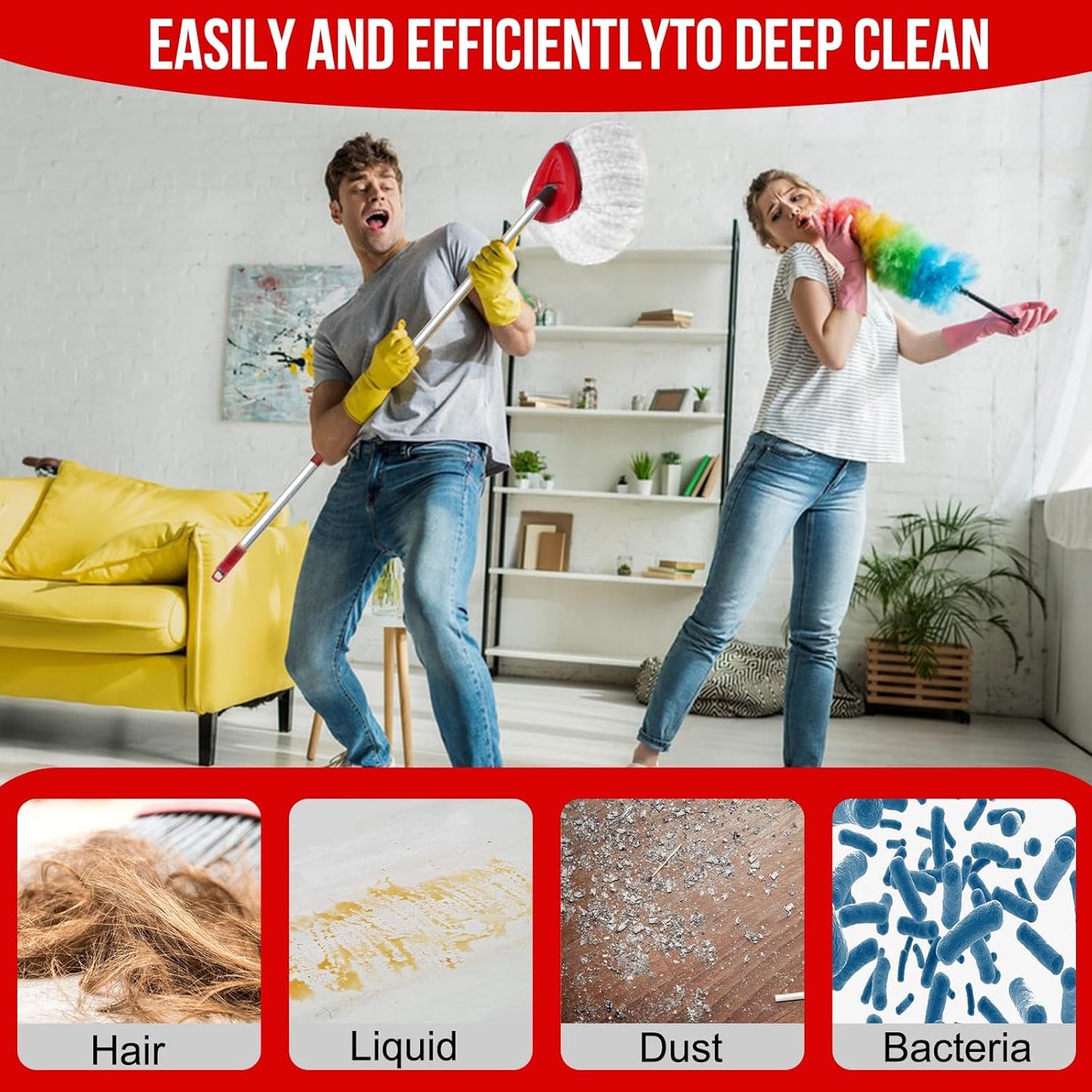 Spin Mop Head, Base, Handle Replacement for O-Ceda EasyWring 1 Tank System,4 Microfiber Mop Refills, 1 Base and 30-58in Handl Set Combo (White 1 Tank System)