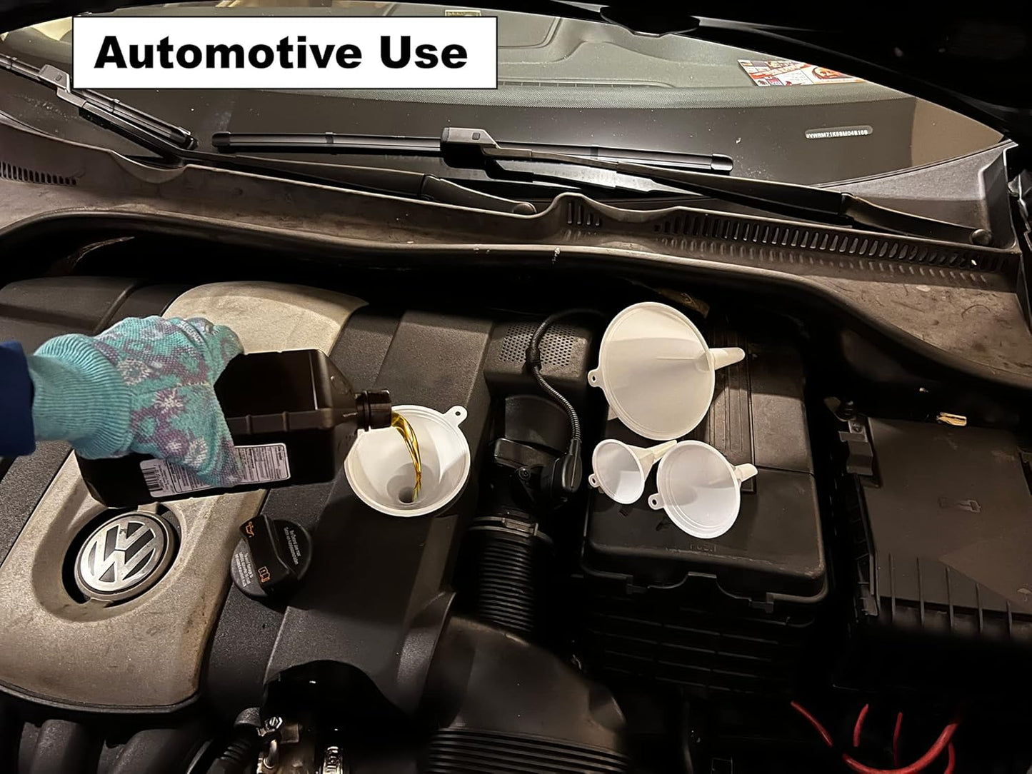 Plastic Funnel for Automotive Use - Kitchen Funnels for Filling Bottles, Jars, Containers or Lab Use - Oil Funnel for Gas, Car Oil, Lubricants and Fluids (White-4 Pack)