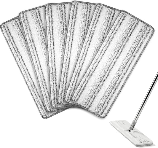 Microfiber Flat Mop Pads, 13-Inch Washable and Reusable Refills, 6-Pack Replacement for Wet and Dry Floor Cleaning, Compatible with 11-13" Hook and Loop (Velcro) Flat Mops