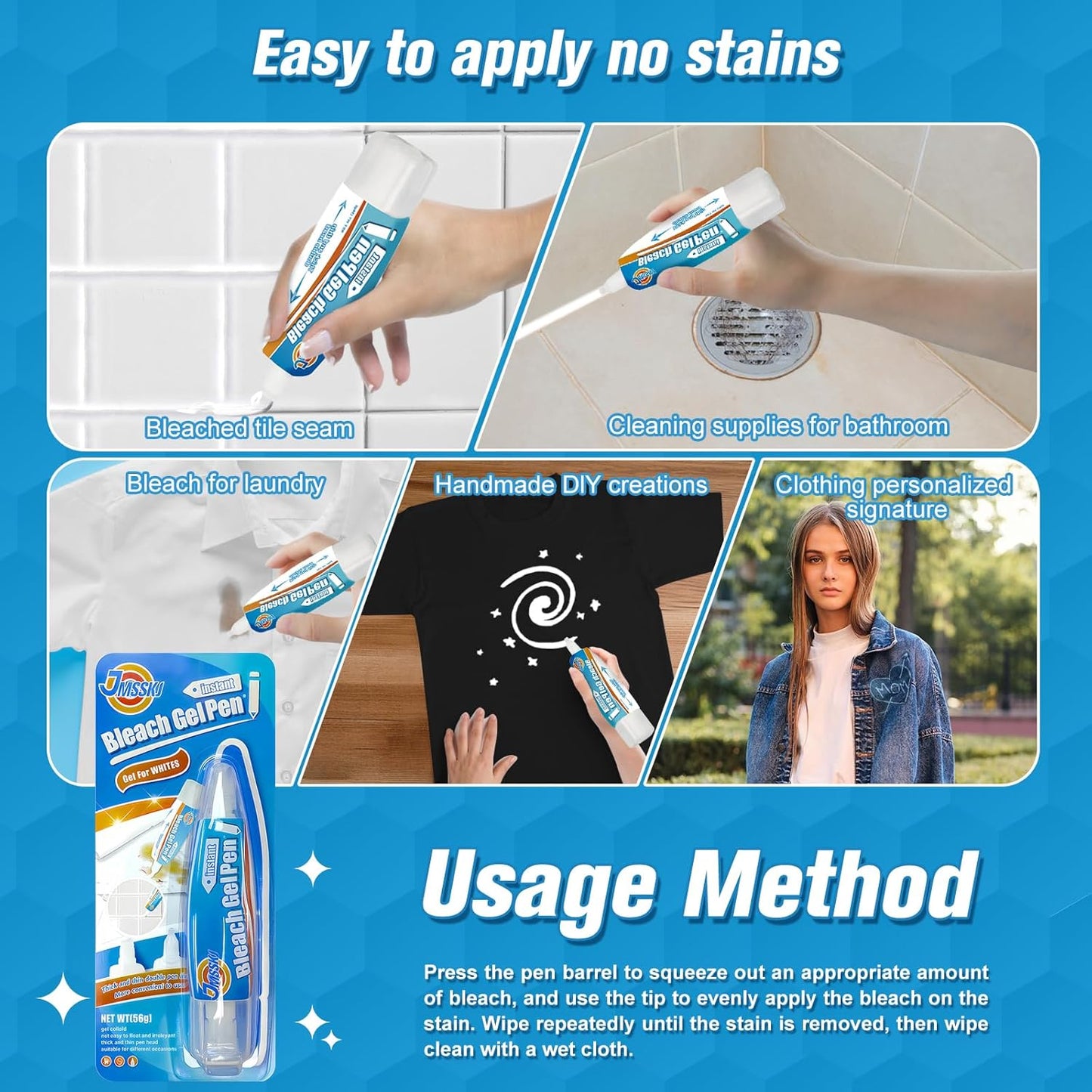 Bleach Pen, Bleach Pen For Clothing, Stain Remover Pen, Mold Stain Remover Gel, Clothing Bleached DIY design, Travel Accessories, Lnstantly Remove Stains, Pearl white (1.76 Fl Oz (Pack of 1), Lemon)