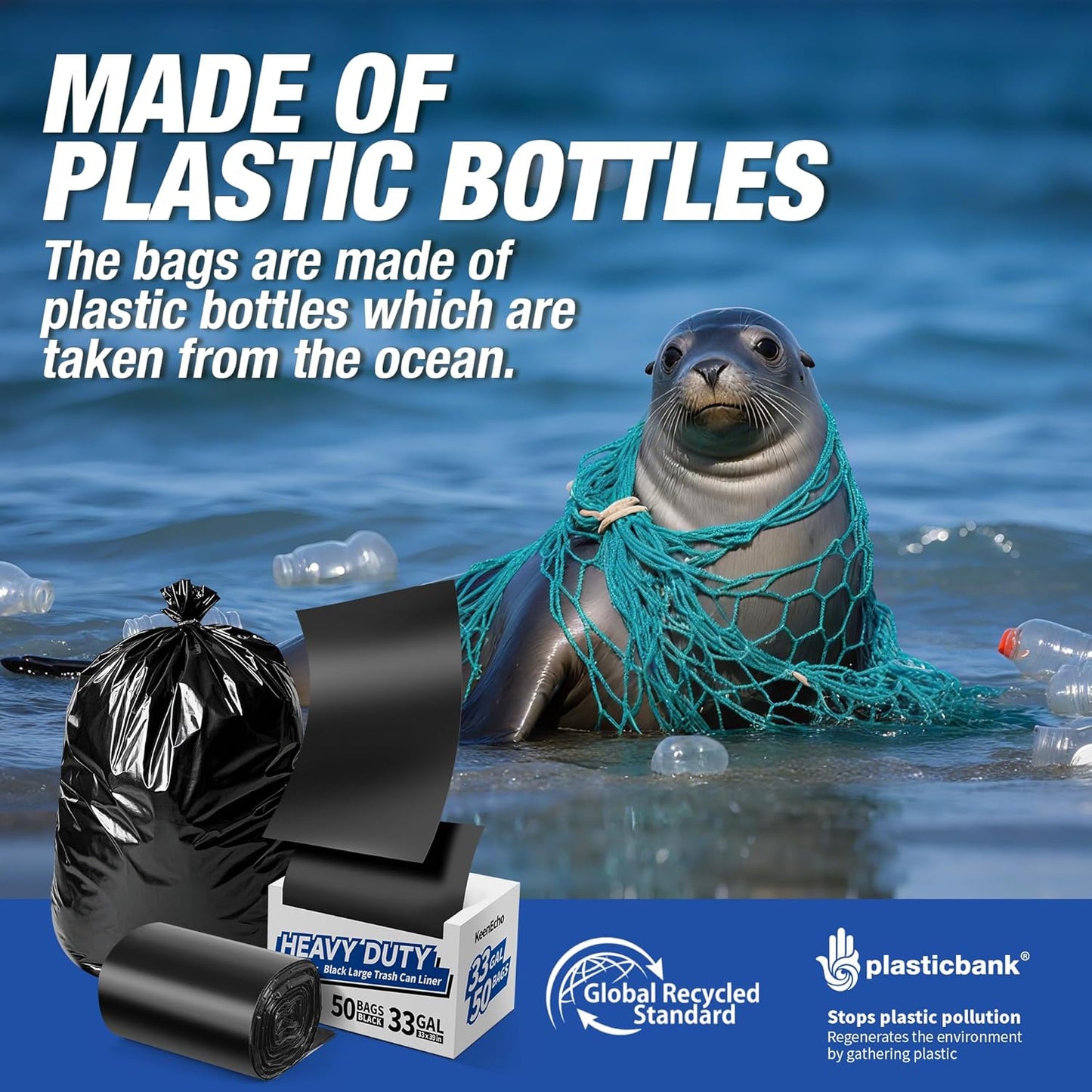 Heavy Duty Contractor Trash Bags 30-33 Gallon 50 Count, 1.5 Mil Extra Thick, Strong Black Garbage Bags, Leakproof Star Seal for Construction, Yard, Demolition Debris