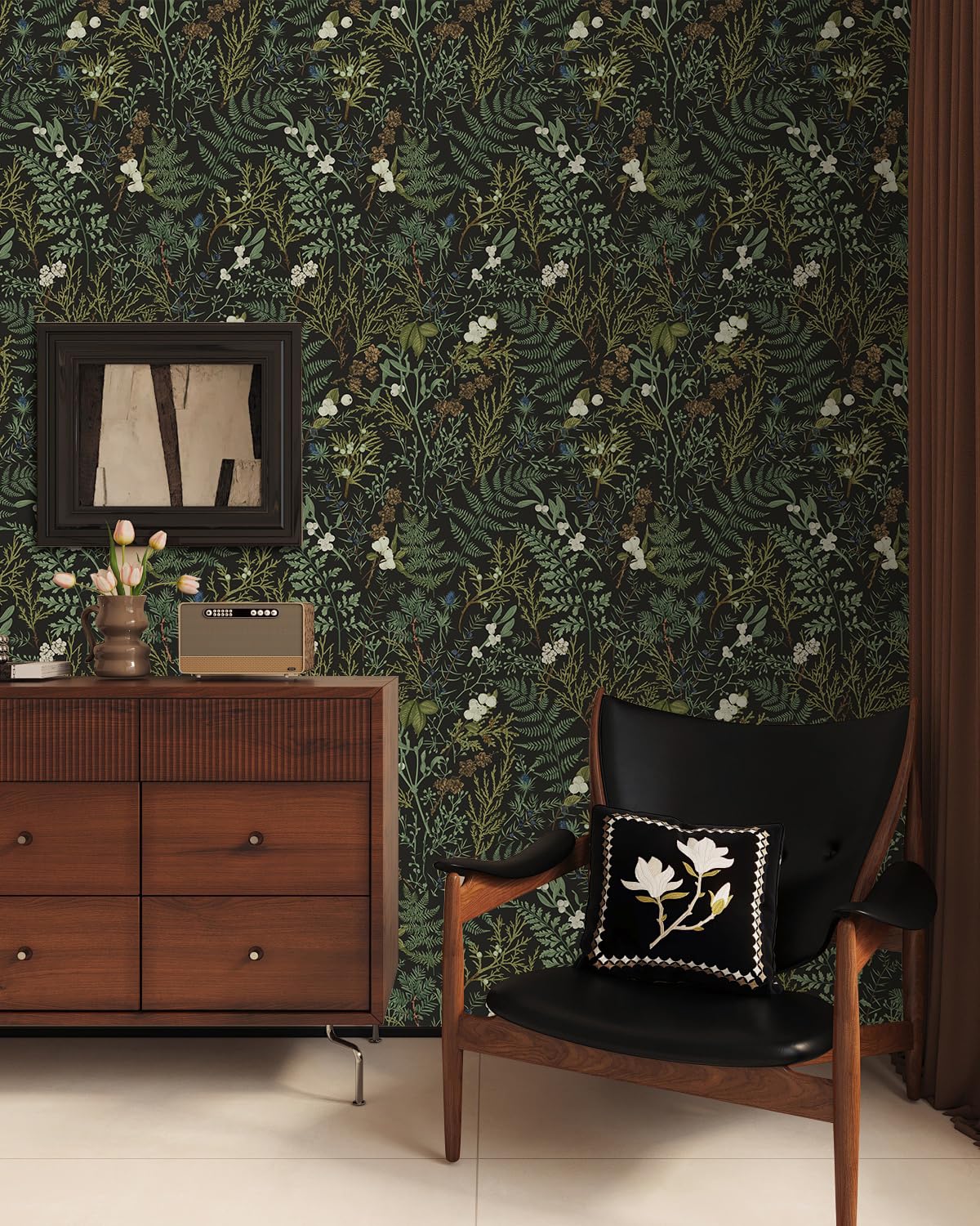 Dark Green Fern Botanical Shelf Liner Contact Paper Self Adhesive Vinyl Botanical Drawer Liner Wall
