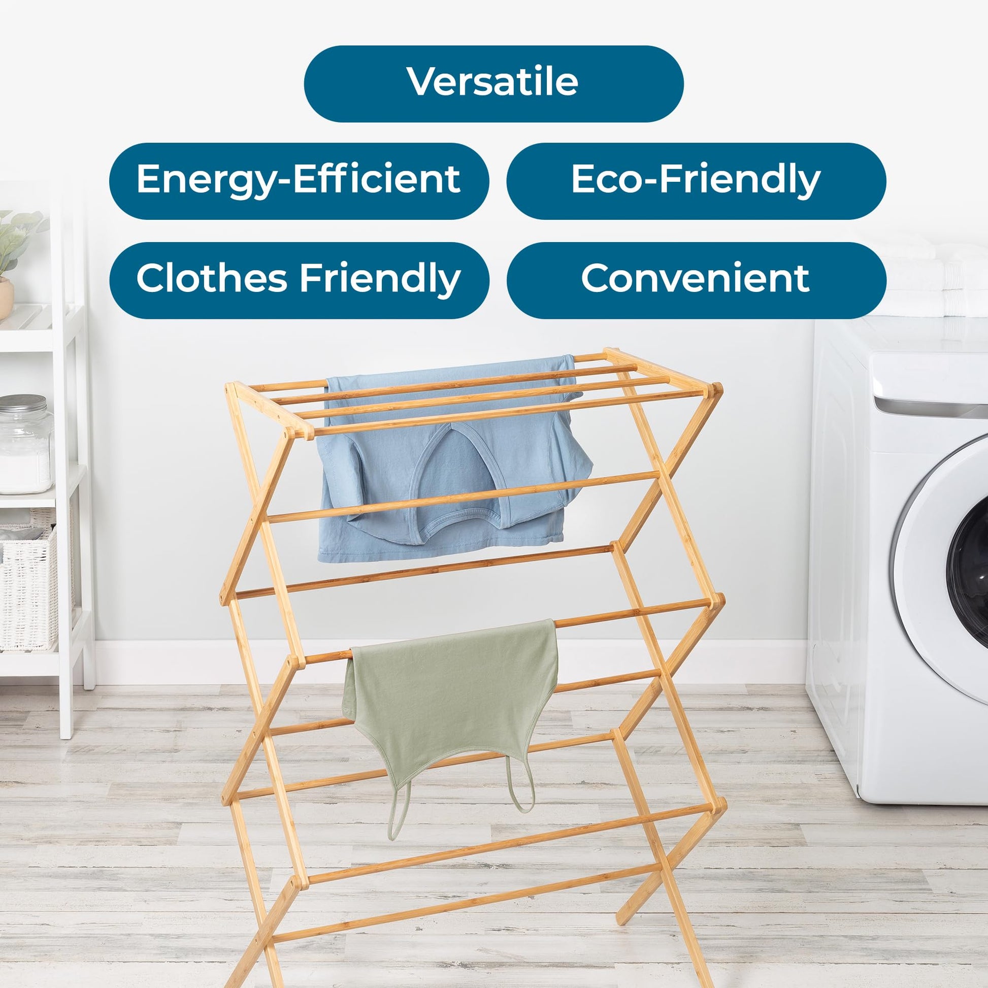 Honey-Can-Do Collapsible Bamboo Drying Rack – Sturdy & Foldable Laundry Drying Rack, Space-Saving &