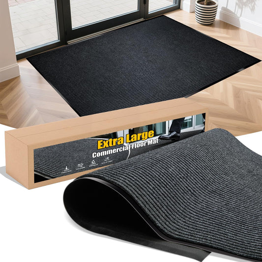 Extra Large Indoor/Outdoor Entrance Mat - 4 x 5 Feet, Rubber Border Door Mat, Waterproof, Low-Profile, Easy to Clean, Rubber Entry Mat,Commercial Floor Mat, Charcoal Grey