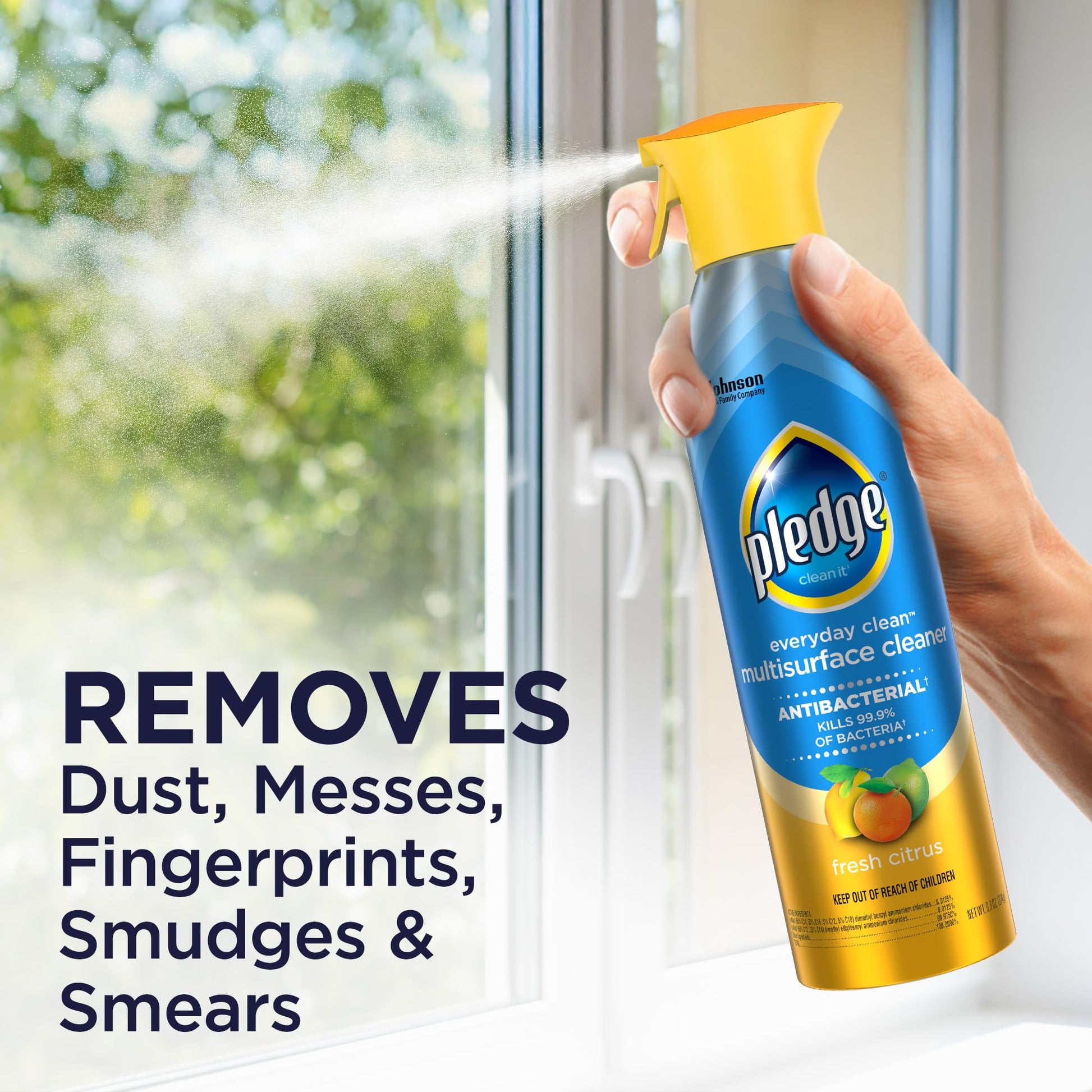 Pledge Antibacterial Multisurface Cleaner Spray, Wood Furniture, Stainless Steel, and Electronics