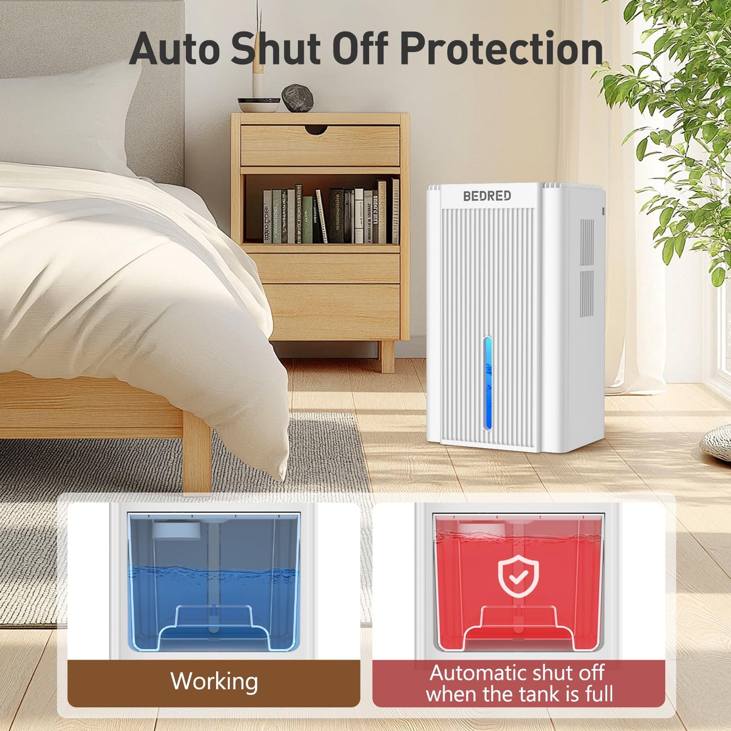 BEDRED Dehumidifier, 95OZ Dehumidifier for Home 1000 sq ft - Quiet with Auto Shut Off & Relaxing 7