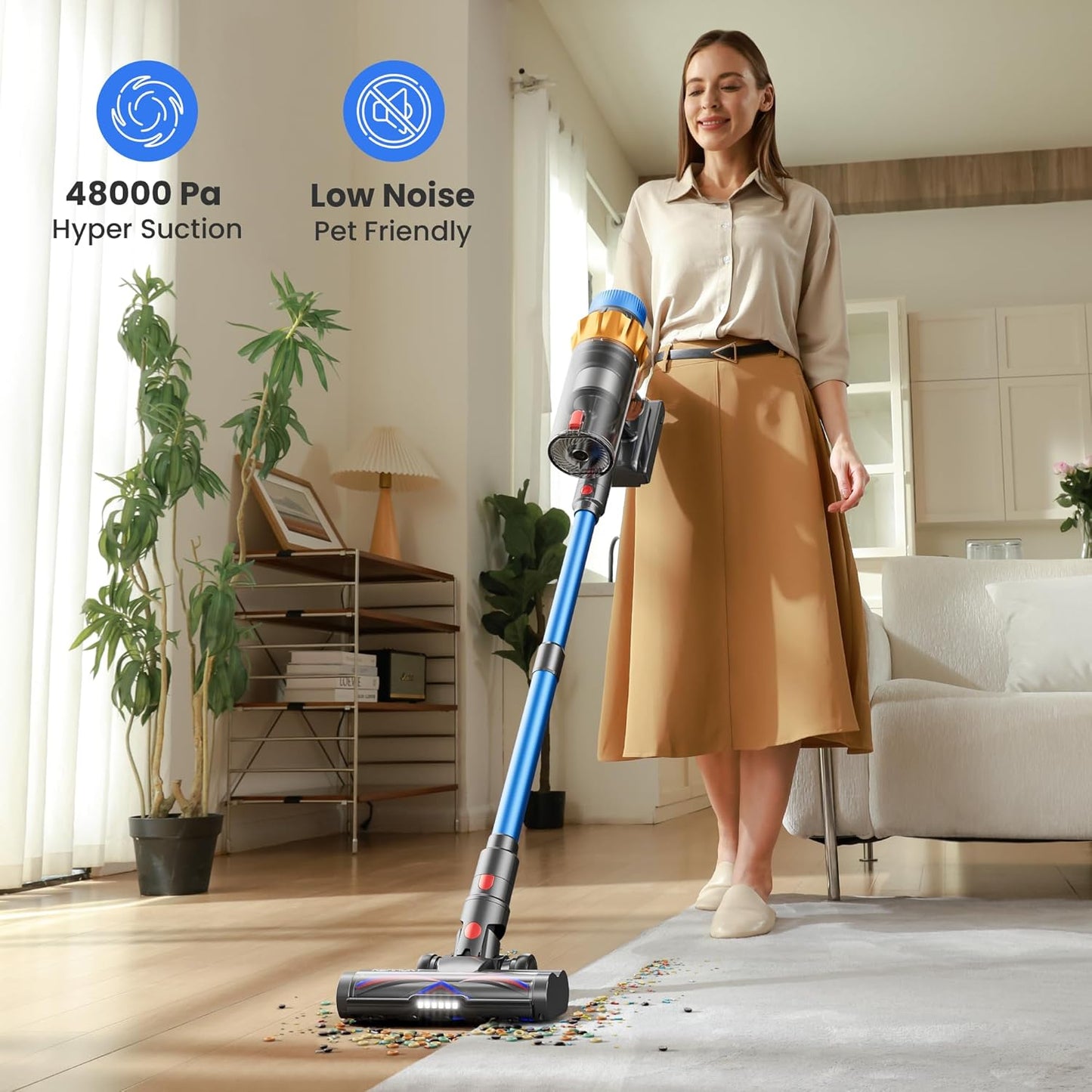 Cordless Vacuum Cleaner, 580W 48KPA 70Mins Vacuum Cleaners for Home, Self-standing Stick Vacuum with Aromatherapy, Anti-Tangle Brush, Wall Mount Charging Vacuum for Hardwood Floor/Carpet/Pet Hair