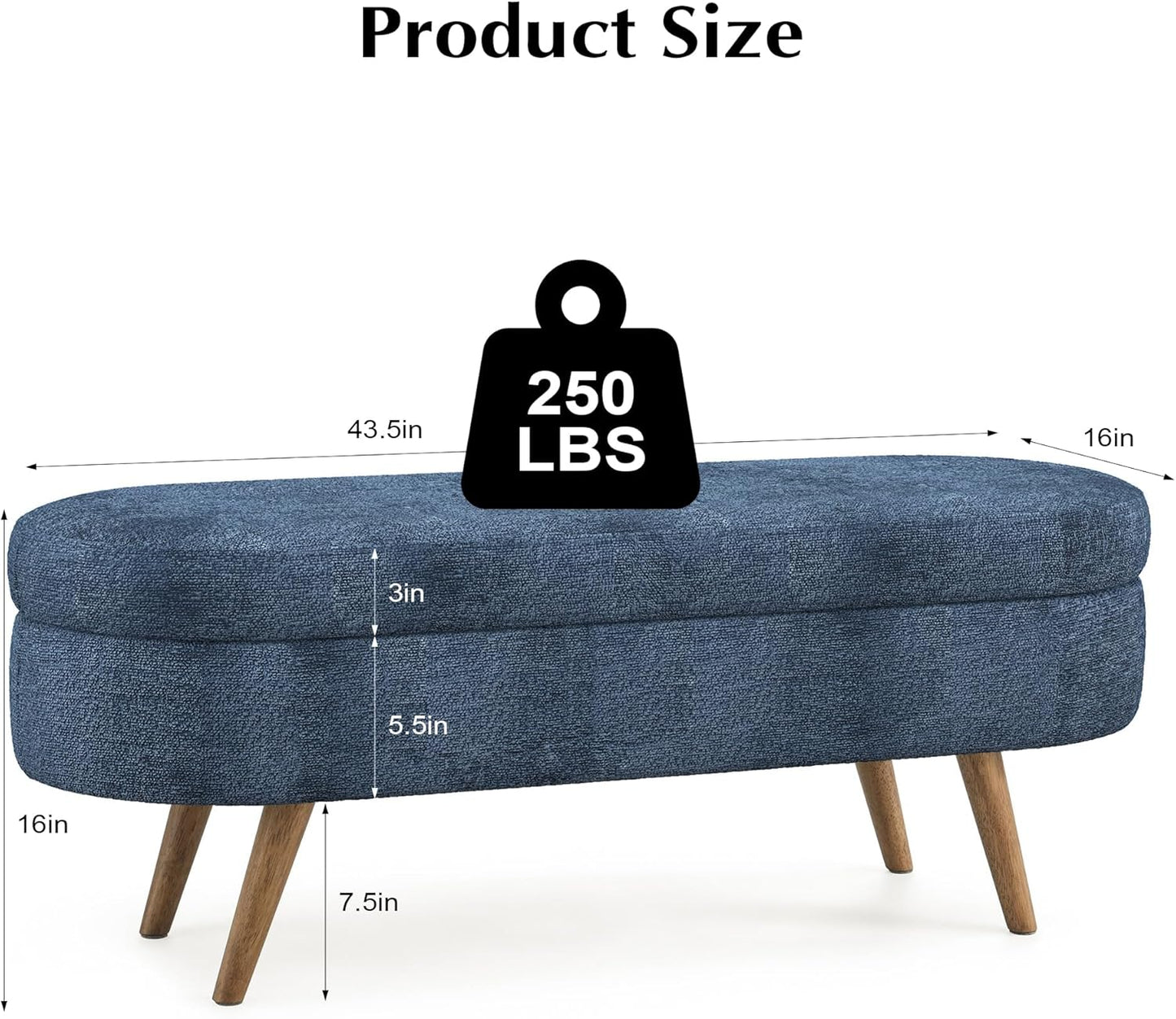 Storage Bench, 43" Storage Ottoman Bench, Shoe Storages Benches for Bedroom, Upholstered Entryway Benches with Seating, Rubber Wood Legs for Bedroom, Living Room, Entryway, Bed Side, Dark Blue