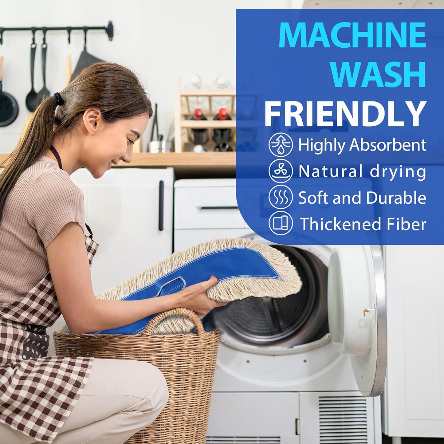 2 Pack - 24" Wide X 5 Cotton Floor Dust Mop Head Refill Short Fiber for Easy Sweep - Replacement Replacement Head for Home & Commercial Use