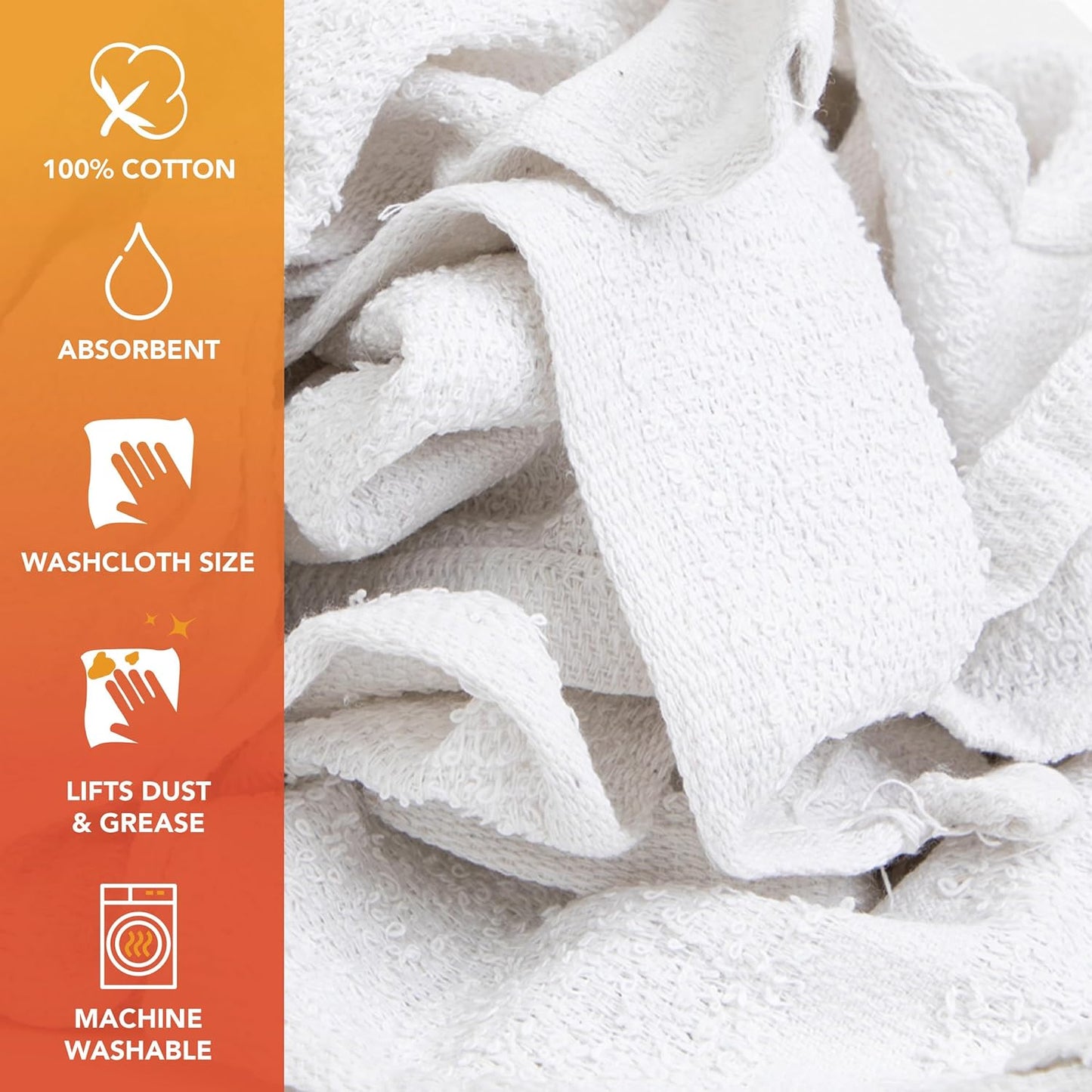 Arkwright W11 Terry Cloth Towels for Cleaning - Case of 25 - Soft Cotton Blend Washable Multi-Purpose Bar Mop, Absorbent & Quick Dry, Bulk Box of Rags for Kitchen, Auto Shop, and Garage, 25 lb, White