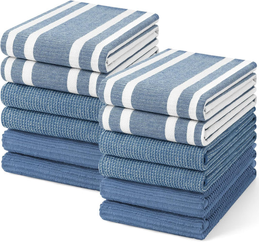 Homaxy Premium Kitchen Towels(18”x 28”, 12 Pack), Large Cotton 380 GSM Kitchen Hand Towels, Soft and Absorbent Terry Dish Towels, Multipurpose Tea Towel Set with Hanging Loop, Navy Blue