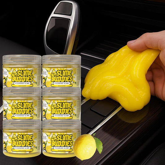 Slime Buddies Car Cleaning Gel Putty - 6 Pack Lemon Scented Interior Detailing Tool for Cup Holder, Air Vent & Keyboard - Reusable Auto Detailing Accessories - Dust Remover Goop - Gifts for Men Women