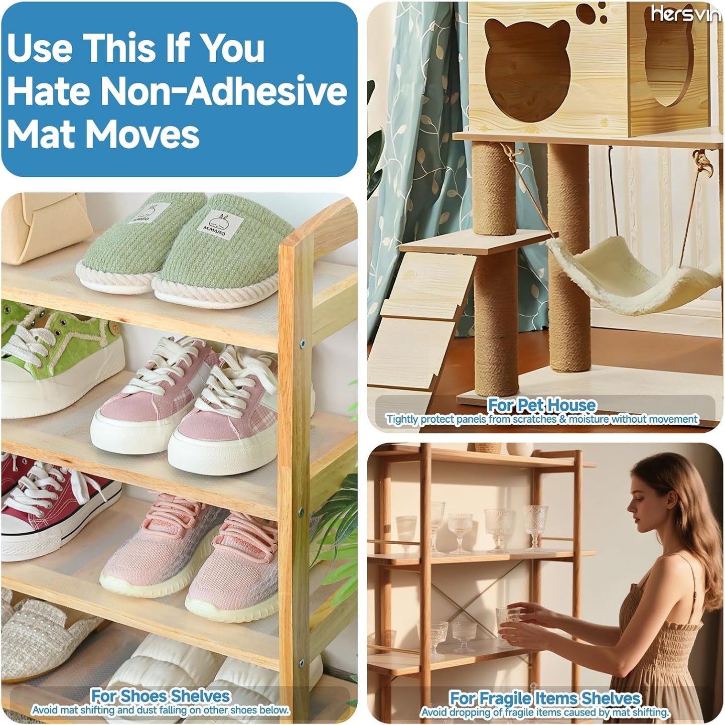 Shelf Liners 20 in x 20 ft Self-Adhesive EVA Drawer Mats, Cupboard Protector, Kitchen Cabinet Lining Fridge Liner (Clear Flat Dot, 50.8x610cm)