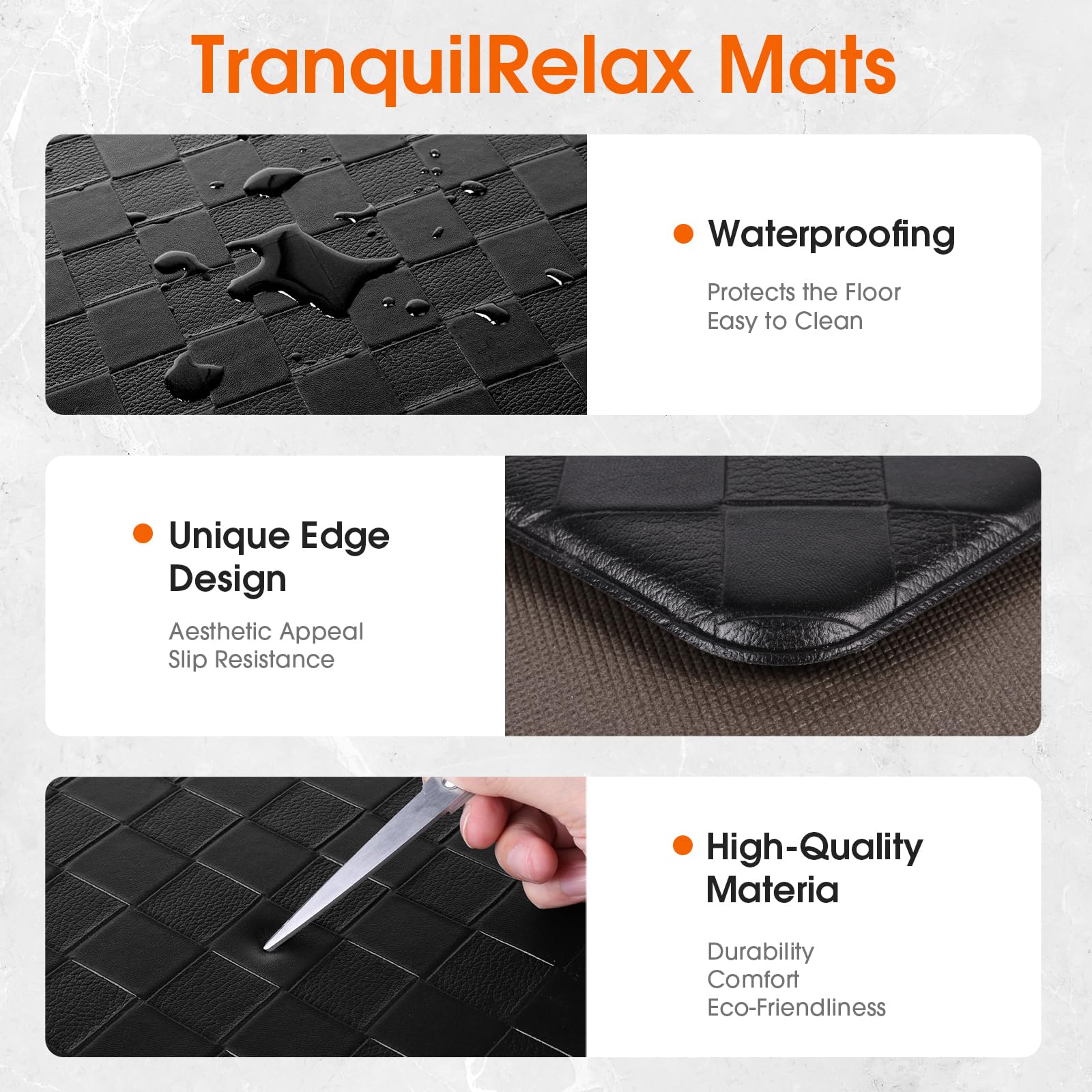 TranquilRelax 2-Piece Kitchen Mats, Cushioned Non-Slip Floor Mats, Black