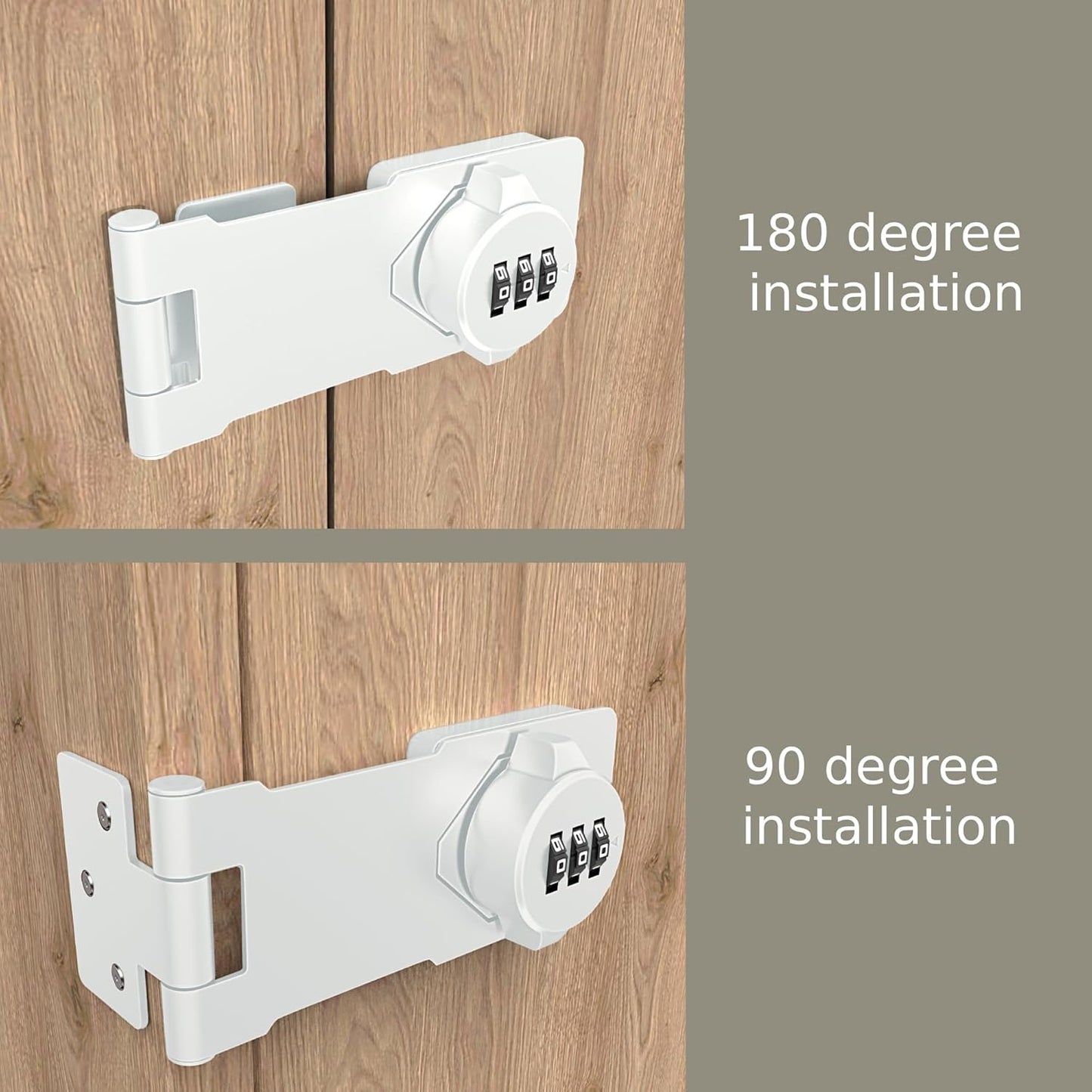 Keyless Combination Lock –3-Digit Combination Lock for Cabinet Doors – Twist Knob Hasp Latch Lock with Password Code – Zinc Alloy Cabinet Door Latch for Kitchen Drawers, Cabinets, Cupboard (White)