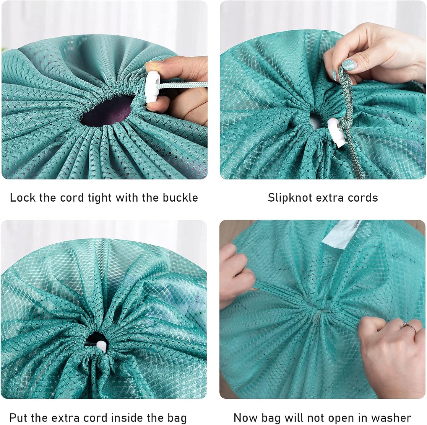 Polecasa Heavy Duty Large Mesh Laundry Bags with ID Tag and Locking Drawstring Closure - 2 Pack, 24 x 36 inches - Laundry Hamper Liner, Washable Laundry Bag for Travel, Sports, Dorms (Aqua)