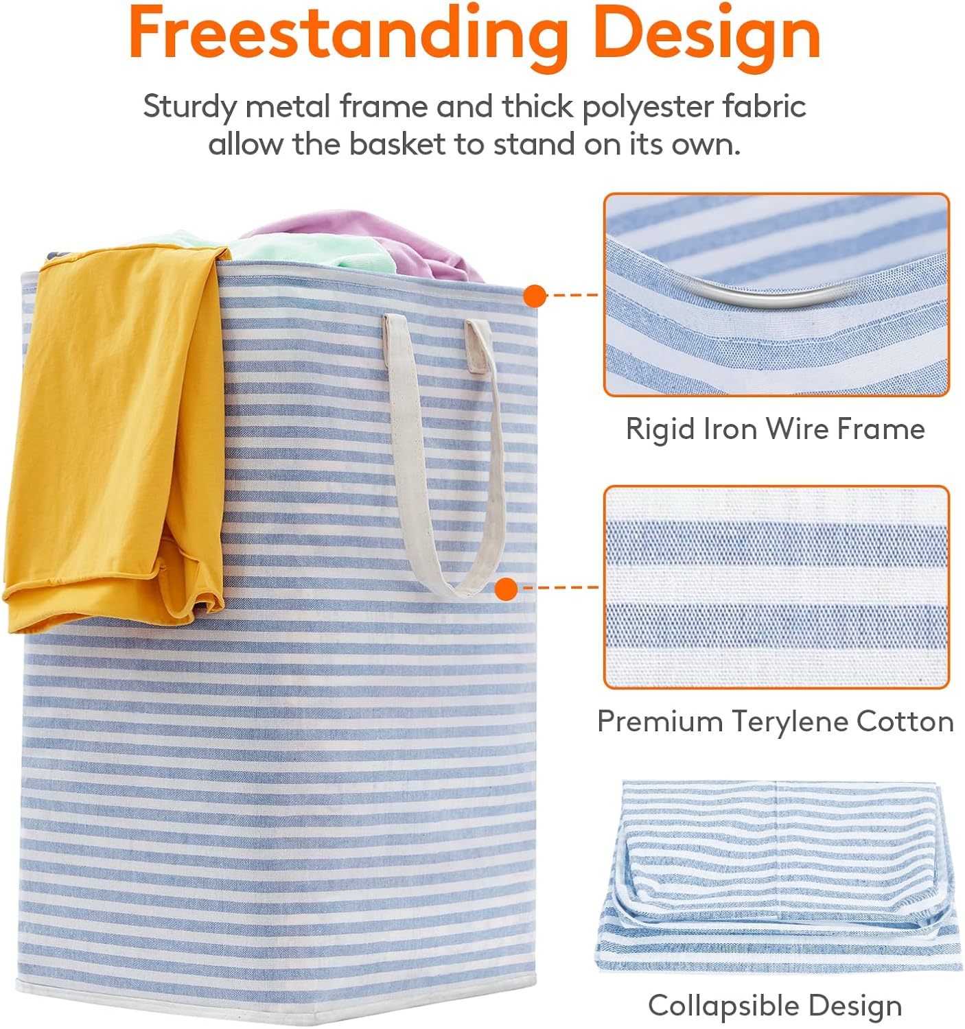 Lifewit 2 Pack Laundry Hamper Large Collapsible Laundry Baskets, Freestanding Waterproof Clothes Hamper with Easy Carry Handles in Laundry Room Bedroom Bathroom College Dorm for Adults, Blue, 2 x 80L