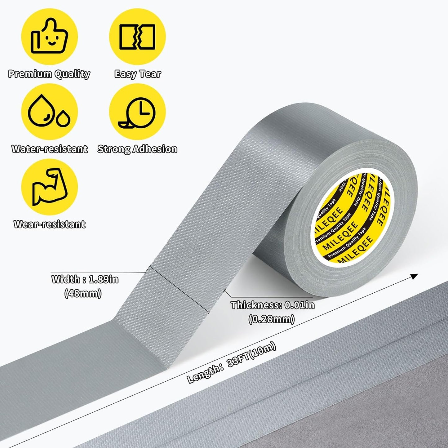 Cloth Duct Window Seal Strip Tape for Winter, 1.89in x 33FT, Weather Stripping Sealing Insulation Tape for Windows and Door, Easy Tear Sealer Draft Blocker Silver