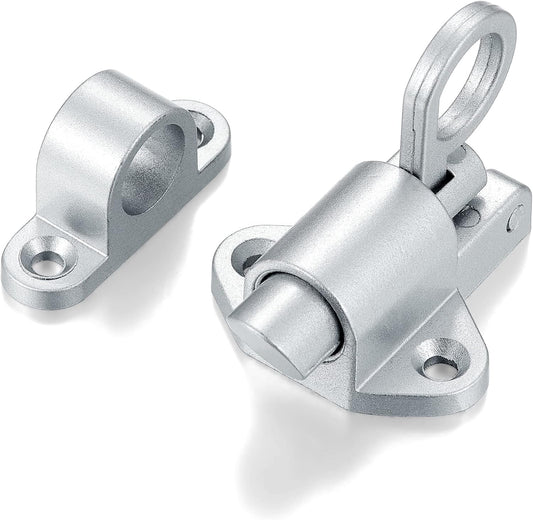 8 Packs Self-Closing Latches，Silver Gray Spring Door Lock，Resilient Bolt Latch Aluminum Alloy Safety Automatic Spring Barrel Slide Door Lock with Screws,Used for Gate,Window and Cabinet etc