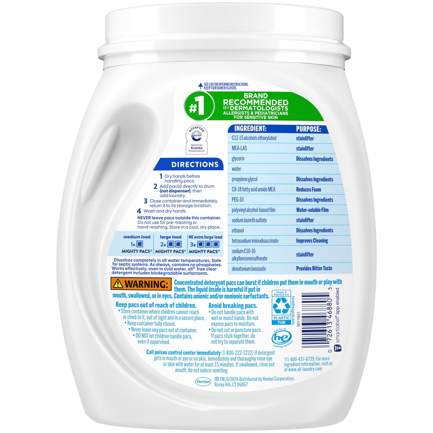 all Unit Dose Laundry Detergent, Mighty Pacs, Free Clear, 60 Count