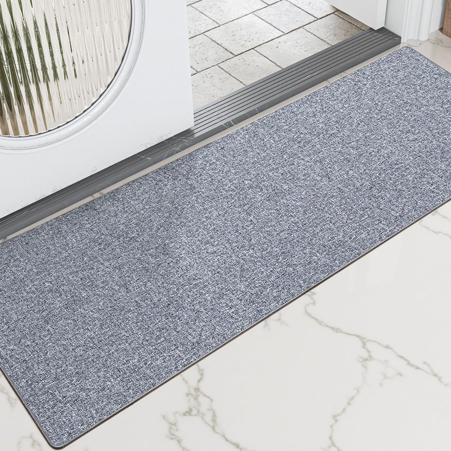 LUMI Ultra Thin Door Mat for Entryway,18"x59" Low Profile Non Slip Rubber Backing Indoor Doormat, Easy Clean Welcome Entrance Mat for Inside House, Patio,Light Grey