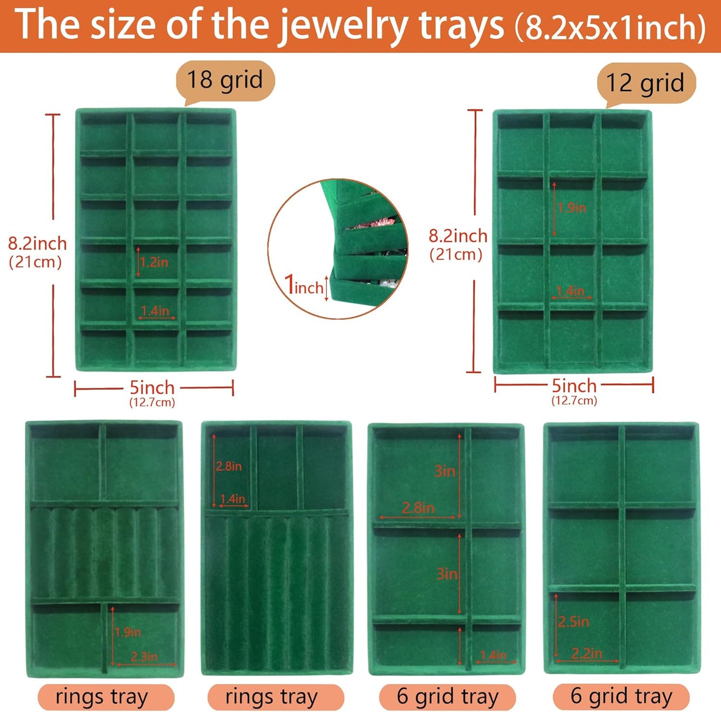 Jewelry Trays Organizer Set of 8 Stackable Jewellry Organizer Trays for Drawers Jewelryy Display Necklace Earring Bracelet