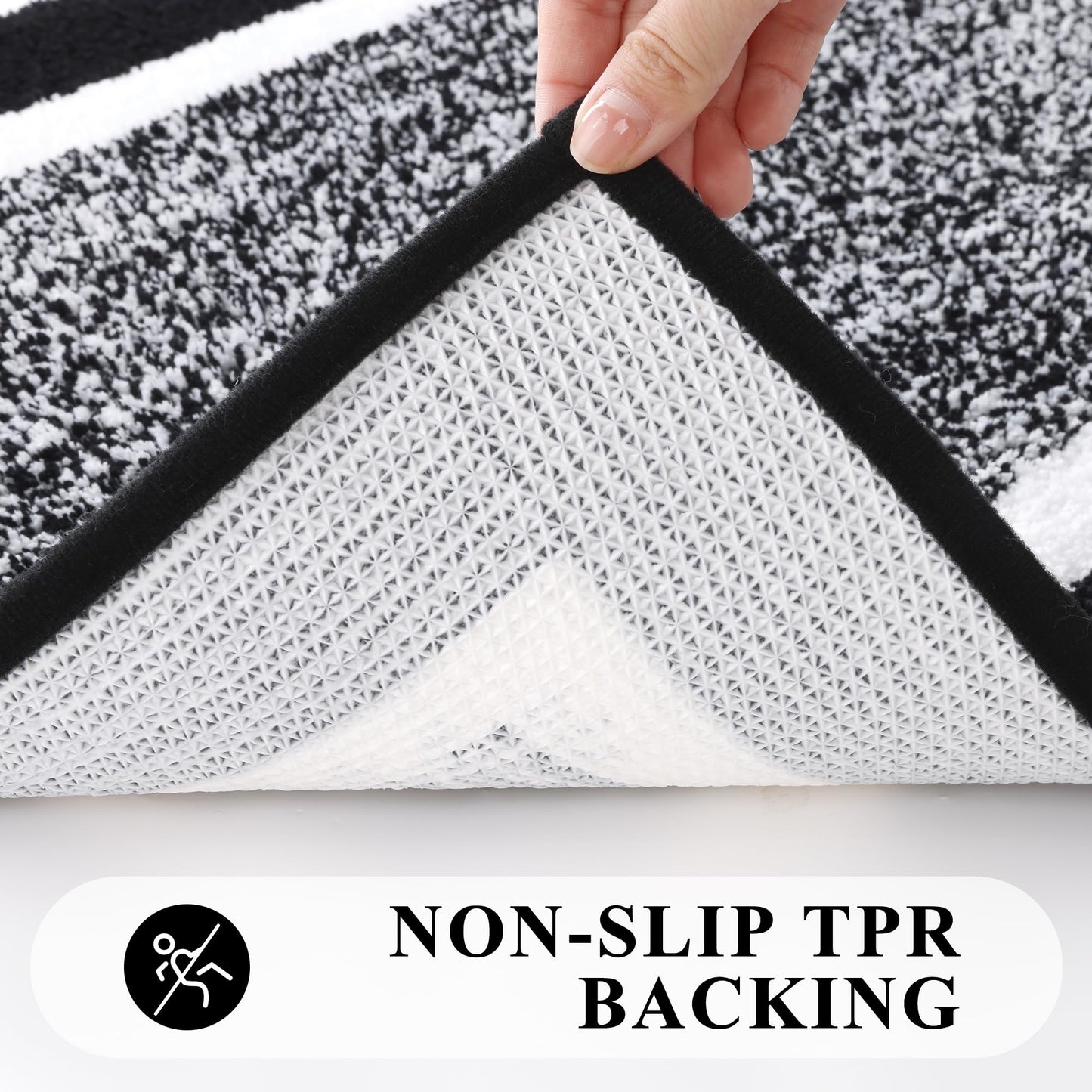 Pauwer Bathroom Rugs 3 Piece Set, Non Slip Washable Bath Mat, Black