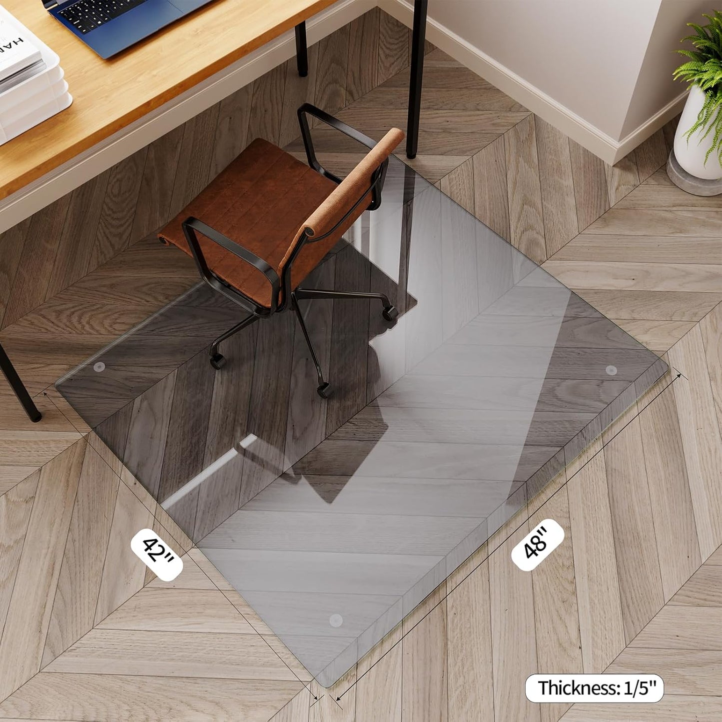 Koonmi Tempered Glass Chair Mat for Hardwood Floors & Carpets, 42" x 48“ Grey Heavy Duty Office Floor Protector with Noise-Free Gliding Shatterproof for Home Office Desk