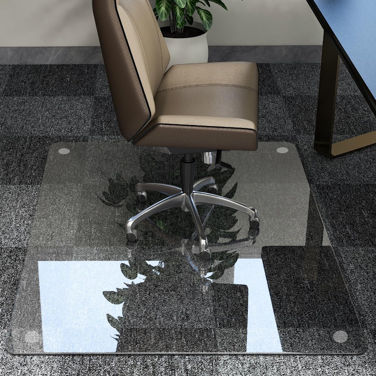46" x 55" Chair Mat for Carpet - Office Chair Mat - Tempered Glass Floor Mat for Home/Office/Carpet Clear Computer Floor Mat - with 4 Anti-Slip Pads