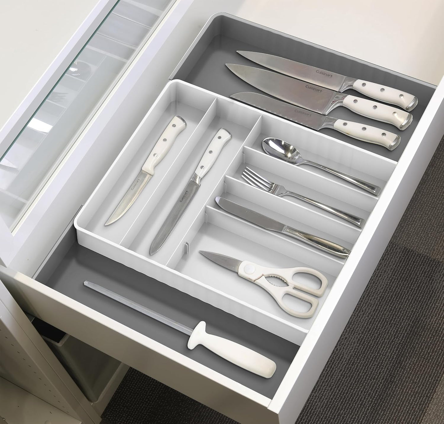 Simple Houseware Expandable Kitchen Drawer Flatware Organizer, Gray/White