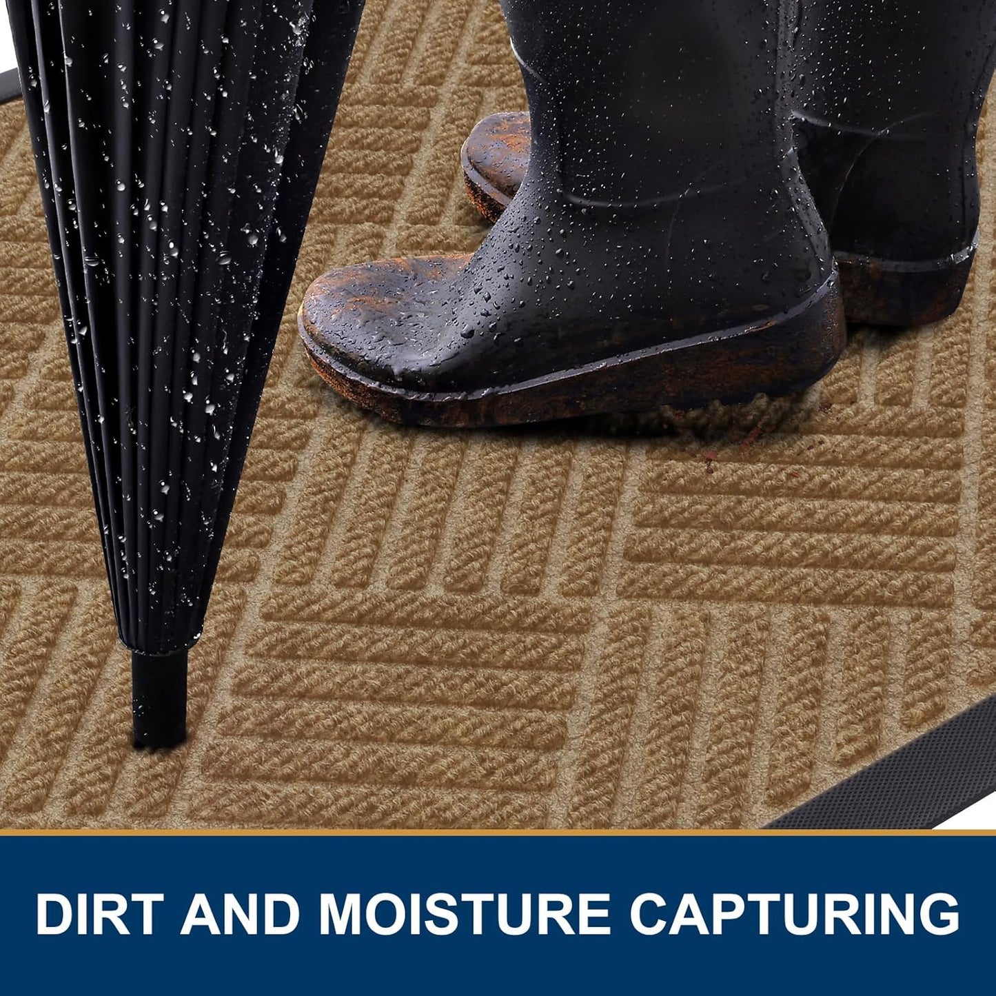 Smiry Front Door Mat Outside Entrance, Heavy Duty Outdoor Indoor Mat, Natural Rubber Doormat, Non Slip, Trap Dirt and Moisture, Easy Clean, Low Profile Patio Porch Entryway Mat, 59x35, Coffee