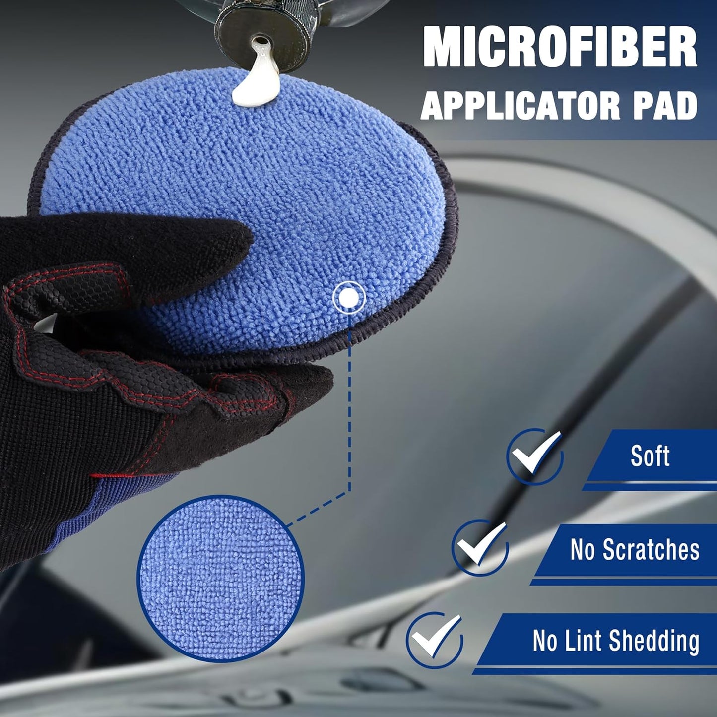 WORKPRO 18-Pack Car Wax Applicator Pads with Finger Pocket, Microfiber Soft Foam Polishing Pads for Car Detailing & Cleaning, Lint-Free, High Resilience