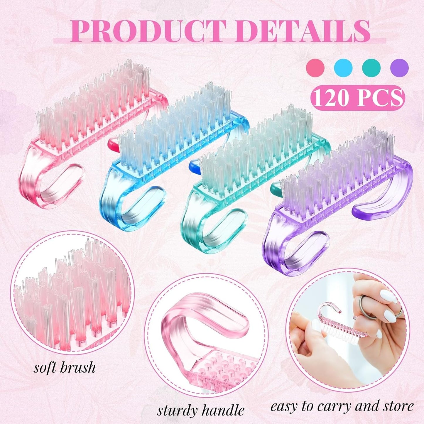 Patelai 200 Pcs Handle Grip Nail Brush Bulk Colorful Nail Scrubber Fingernail Brushes Hand Toes Cleaning Brushes Pedicure Scrubbing Tool for Men and Women, Multicolor Brush