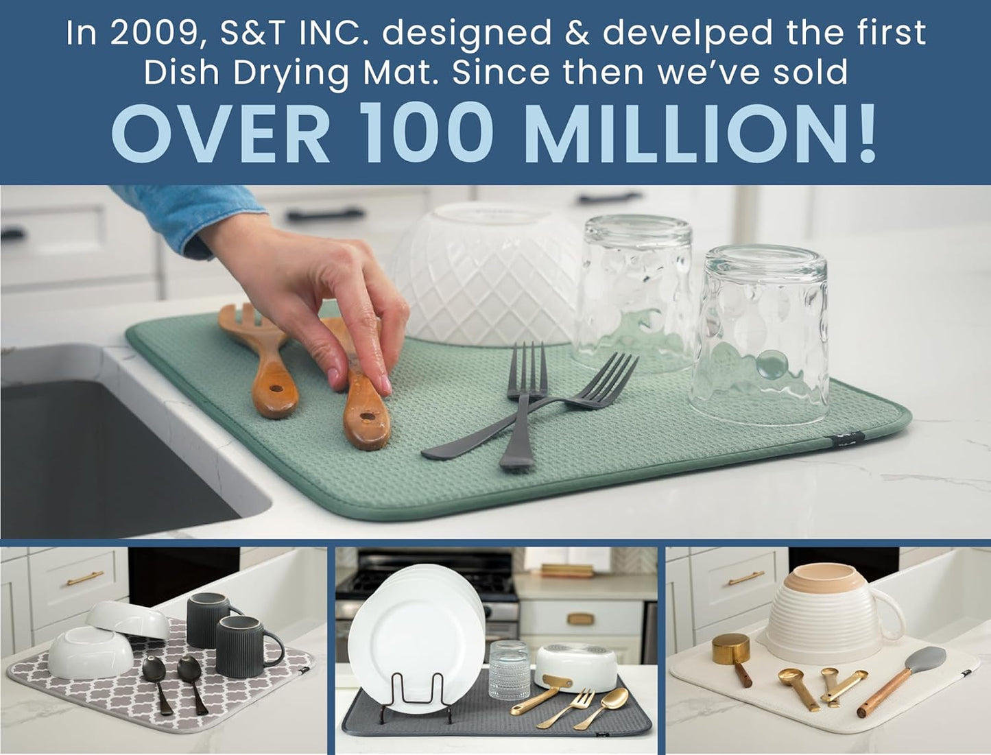 S&T INC. Dish Drying Mat XL, 18” x 24”, Absorbent Microfiber Kitchen Counter Mat, Dish Drying Pad for Dishes, Utensils, Pots and Pans, Extra Large, Grey