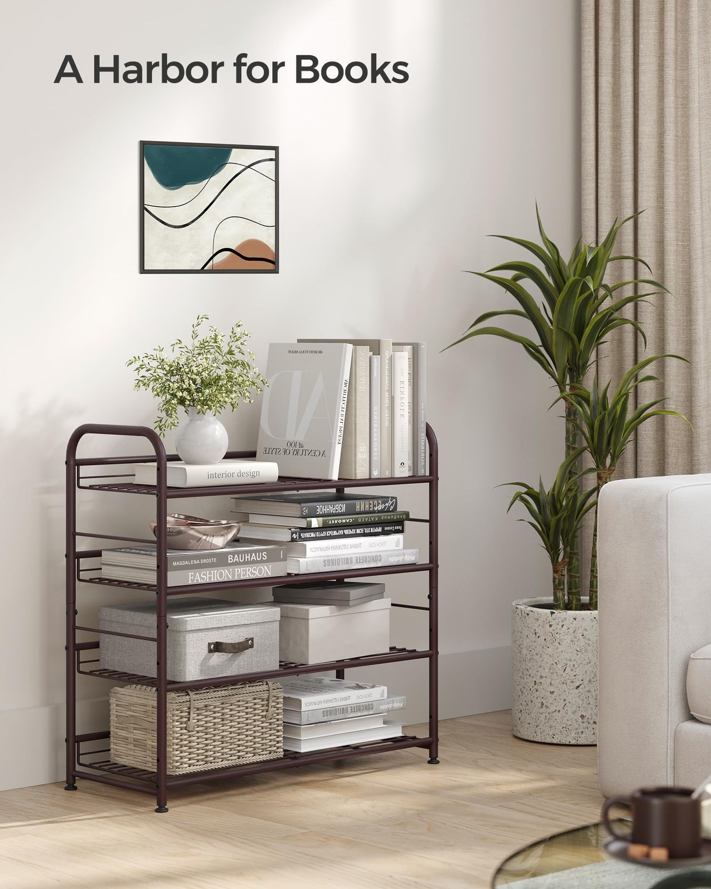 SONGMICS Stackable Shoe Rack, 4 Tier Metal Shoes Rack Storage Shelf, Holds up to 16 Pairs Shoes