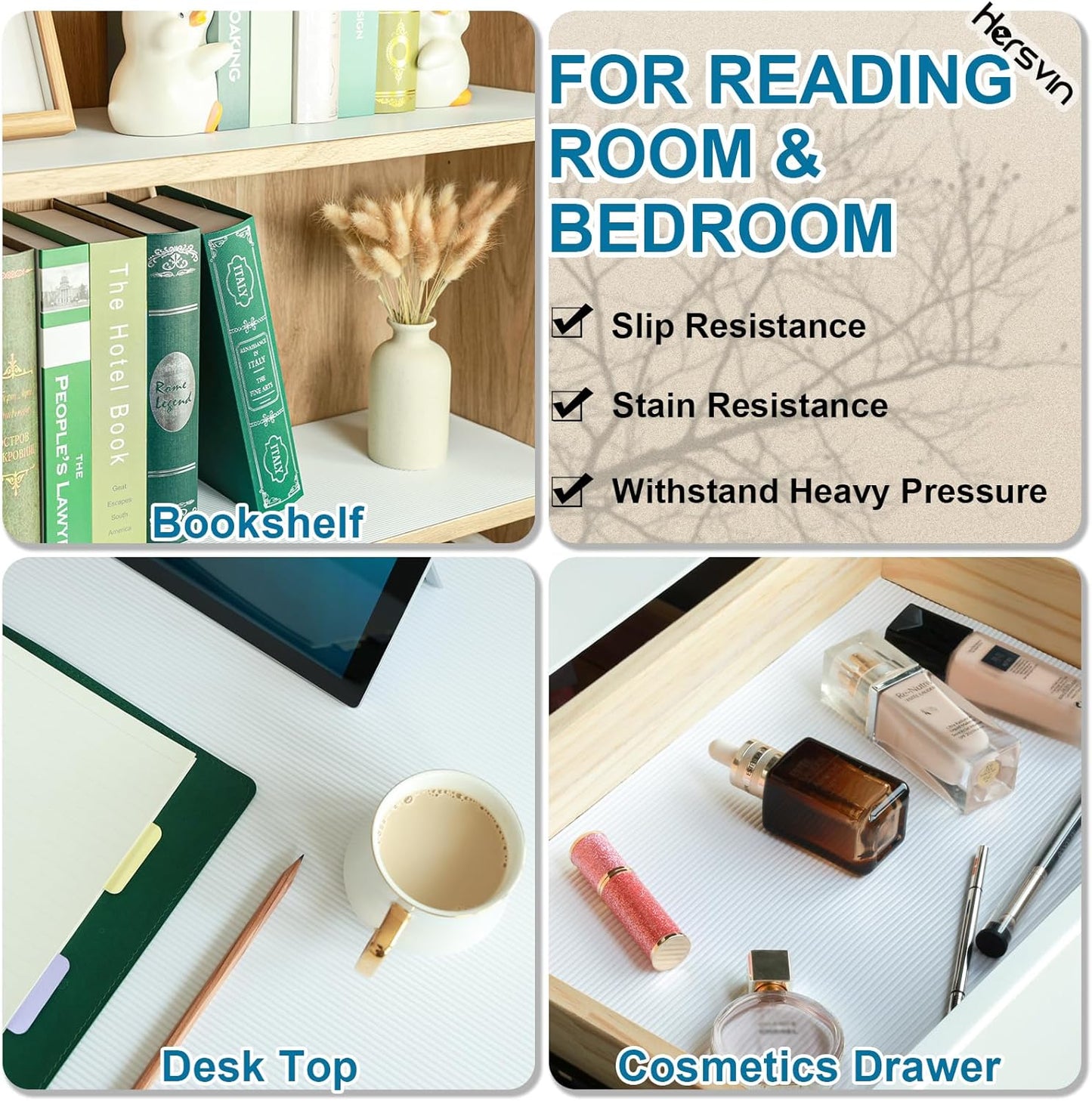 Shelf Liners 24 in x 20 ft EVA Drawer Mats, Non-Adhesive Cupboard Protector, Kitchen Cabinet Lining Fridge Liner (White Stripe, 61x610cm)